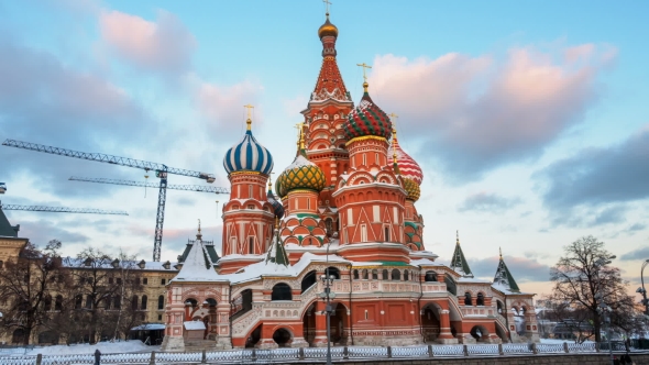 Moscow Kremlin, Red Square. St Basils Cathedral. Winter