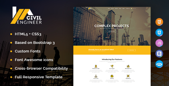 Civil Engineer - Construction Bootstrap Template for Architect
