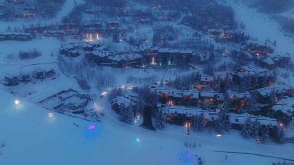 Magical Winter Christmas Village Landscape Illuminated Alpine City Under Snow