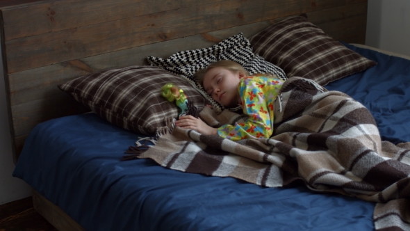 Cute Little Girl Stretching Her Arms After Awake