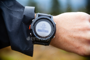 cking direction on electronic compass, hiking and navigation.
Wearable technology in use in nature.