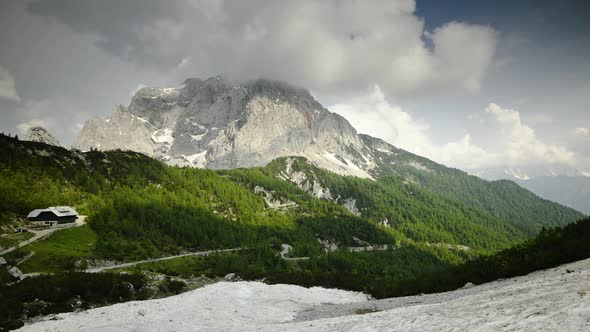 Fast moving clouds time lapse over mount Triglav, Slovenia