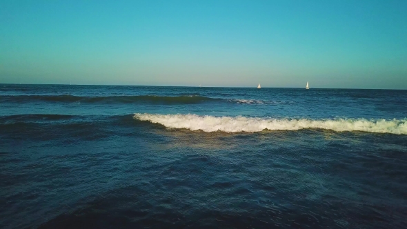 Views From Drone During Sunset on Beach Malvarrosa in Valencia