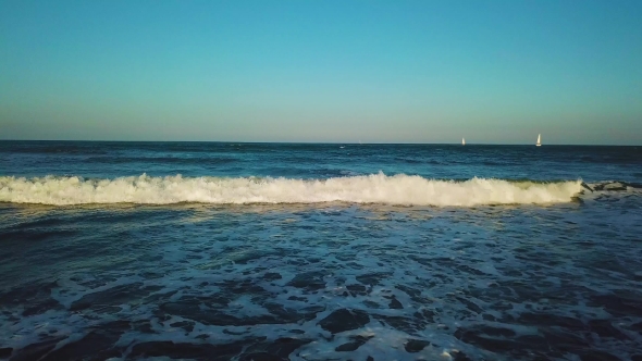 Views From Drone During Sunset on Beach Malvarrosa in Valencia