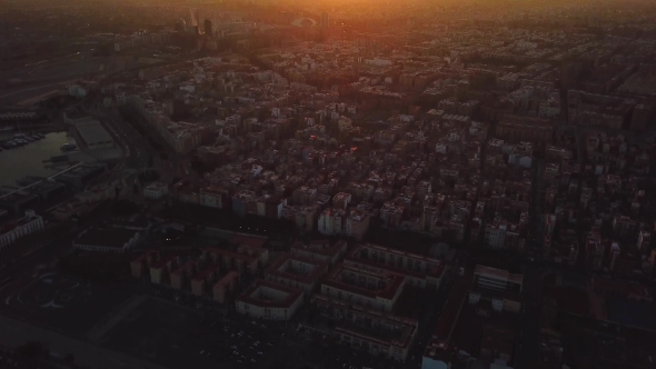 Views From Drone During Sunset on Beach Malvarrosa in Valencia