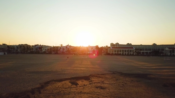 Views From Drone During Sunset on Beach Malvarrosa in Valencia