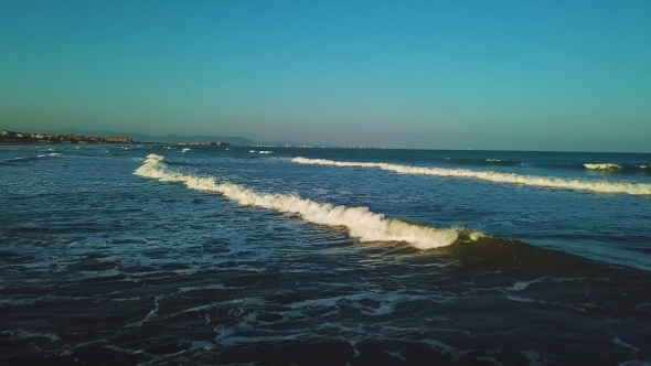 Views From Drone During Sunset on Beach Malvarrosa in Valencia