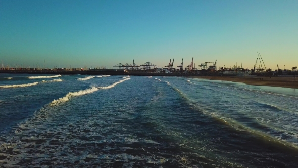 Views From Drone During Sunset on Beach Malvarrosa in Valencia