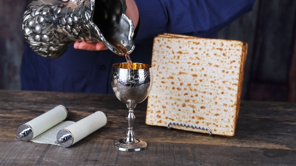 Still-life with Wine and Matzoh Jewish Passover Bread