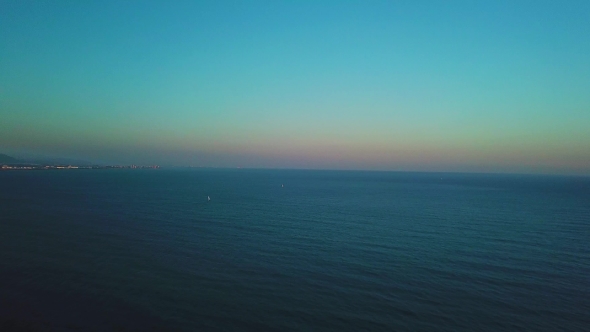 Views From Drone During Sunset on Beach Malvarrosa in Valencia