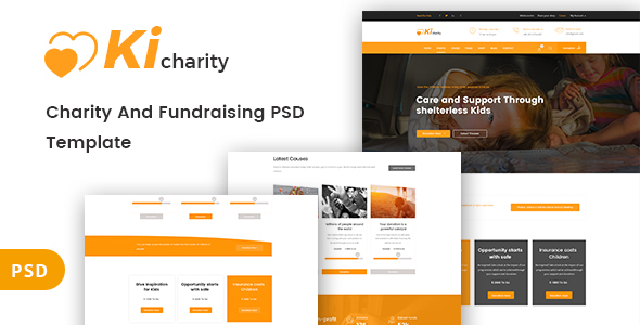 Kicharity - Charity and  Fundraising PSD Template