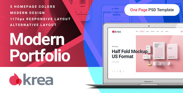 Krea - Modern Portfolio One Page PSD Web Template