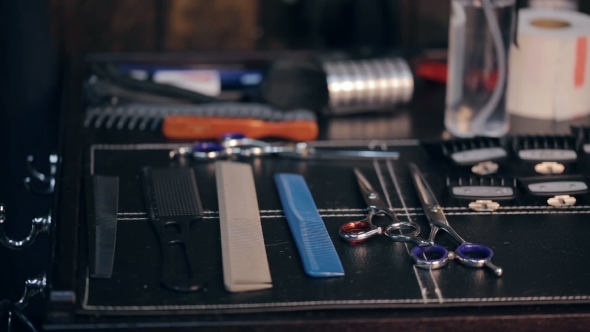 Hairdresser Tools. Scissors and Combs.