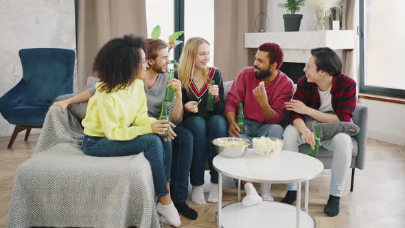 Diverse Friends Communicating During Live Socialising Meeting with Snaking Multiracial Male and