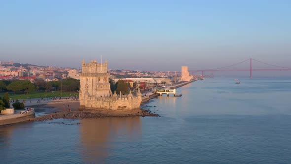 Lisbon Portugal Aerial View of Belem Tower Torre De Belem