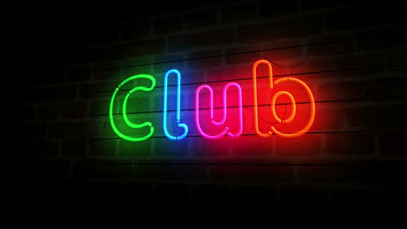 Club symbol neon on brick wall 3d