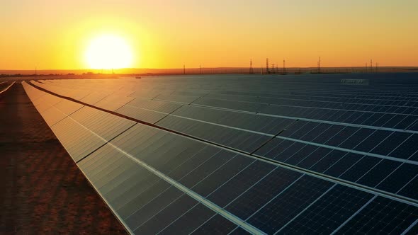 Solar Panels Top View at Sunset