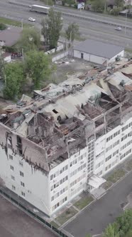 Vertical Video of a House That Was Damaged During the War in Ukraine