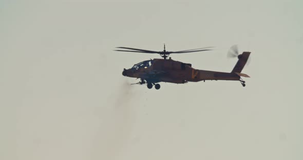 Apache Longbow military helicopter during combat flight