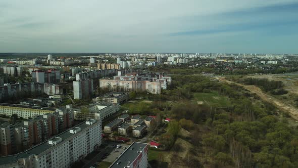 City Block With High Rise Buildings. Modern Architecture. Dormitory Area. Aerial Photography.