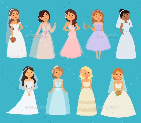 Wedding Brides Vector Girl Characters White Dress