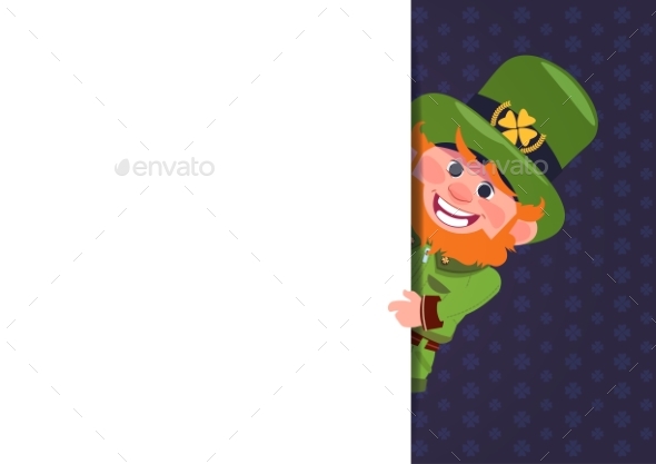 Leprechaun Looking From White Template Banner