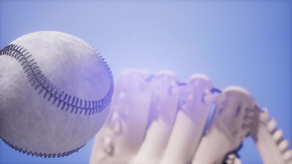 Baseball and Mitt at Blue Sky Background alt