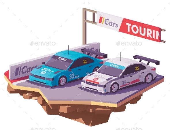 Vector Low Poly Touring Racing Cars