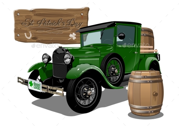 Vector Saint Patrick's Vintage Cartoon Beer Truck