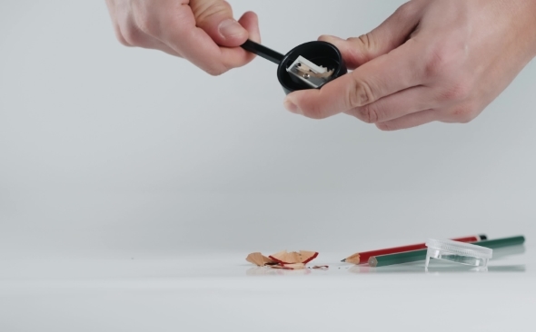 Wooden Colorful Pencils with Sharpening Shavings, on White Background  Studio