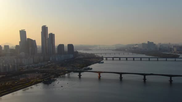 Seoul Yeouido Building Hangang Bridge Traffic