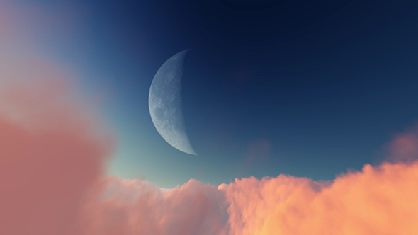Fly Though Clouds With Moon In Background alt