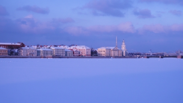Winter Neva River Embankment at Saint Petersburg Russia