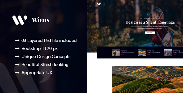 Wiens - Minimal Blog PSD Template