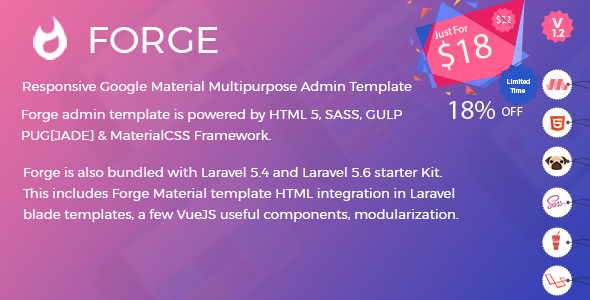 Forge Admin Template (HTML Version + Laravel 5.4 & 5.6 Starter Kit)