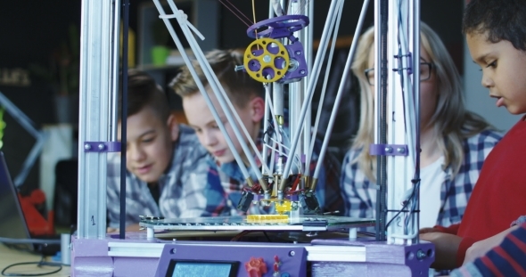 Kids Studying Process of 3d Printing