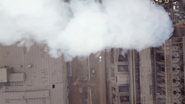 Emission To Atmosphere From Industrial Pipes Smokestack Pipes Shooted with Drone