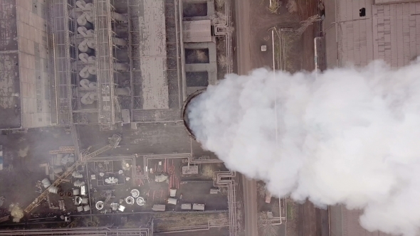 Emission To Atmosphere From Industrial Pipes Smokestack Pipes Shooted with Drone