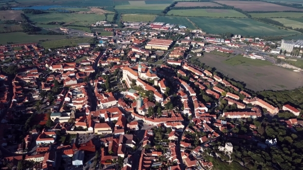 Flight Over Old Town Centre of Mikulov, Czech Republic.