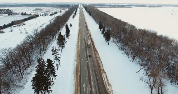 Car on Winter Road Winter Landscape