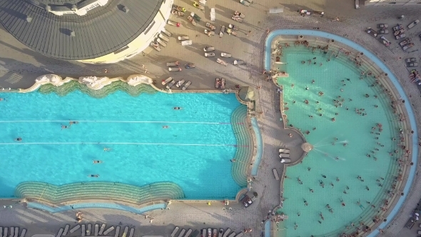 Aerial Shot of Swimming Pool Gellert Spa and Bath Budapest, Hungary