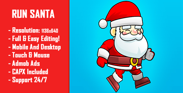 Santa Runner - HTML5 Game + Mobile Version! (Construct-2 CAPX)
