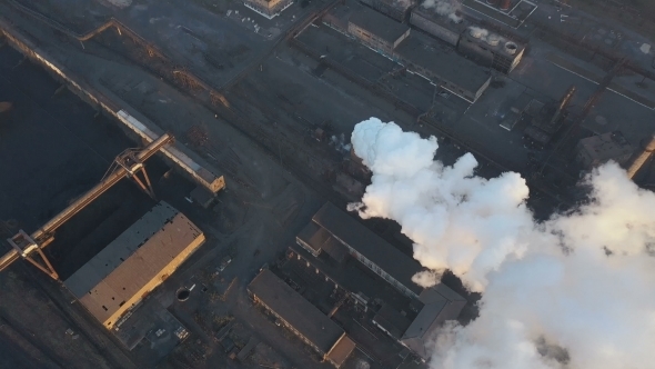 Emission To Atmosphere From Industrial Pipes Smokestack Pipes Shooted with Drone Aerial View