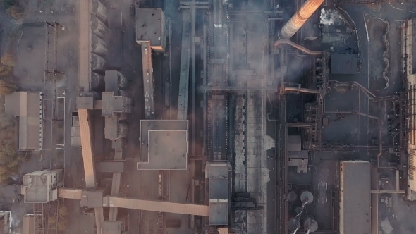 Emission To Atmosphere From Industrial Pipes Smokestack Pipes Shooted with Drone Aerial View