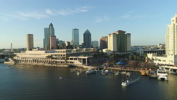 Aerial view of skyscrapers on the waterfront alt