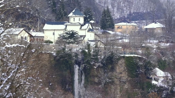 Monastery Moraca with Waterfall alt