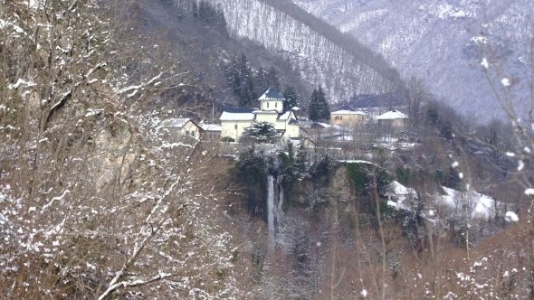 Monastery Moraca with Waterfall alt
