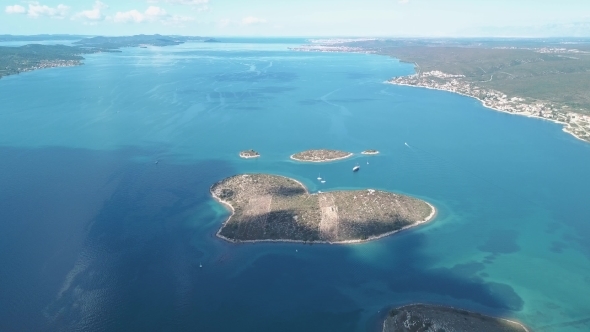 Aerial View of Beautiful Heart-shaped Island of Galesnjak, Also Called Island of Love, in Pasman