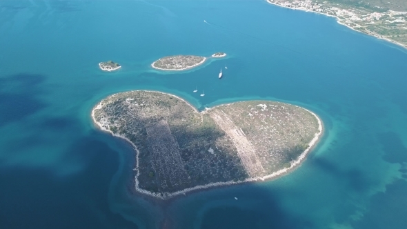 Aerial View of Beautiful Heart-shaped Island of Galesnjak, Also Called Island of Love, in Pasman