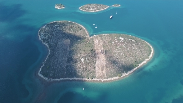 Aerial View of Beautiful Heart-shaped Island of Galesnjak, Also Called Island of Love, in Pasman